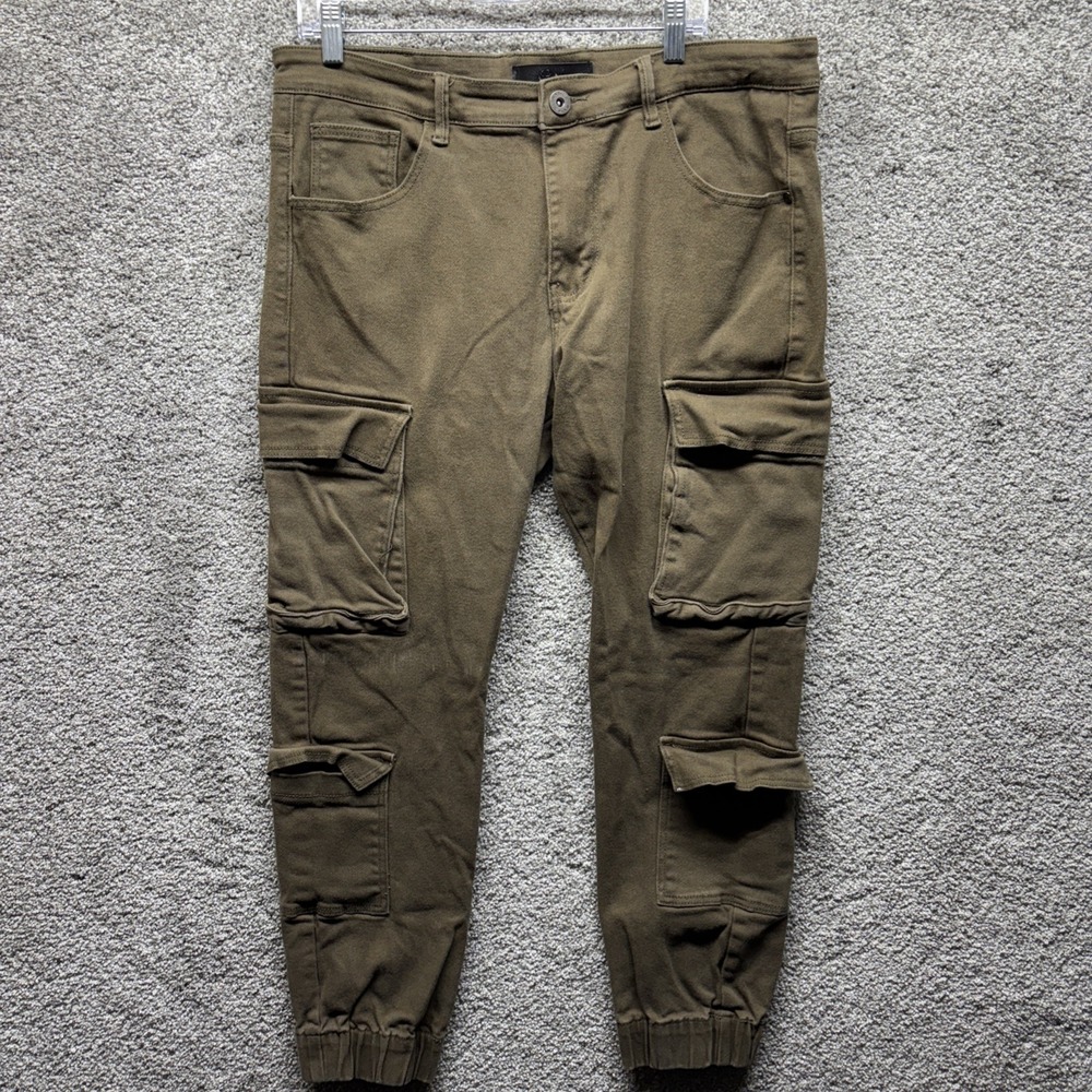 KDNK 11 4 14 11 Cargo Jogger Jeans Men's 38x30 Stretch Grunge Y2K 9-Pockets